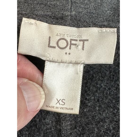 ANN TAYLOR LOFT Cardigan XS Open Front Hooded Cotton Blend Gray Classic - Picture 12 of 16